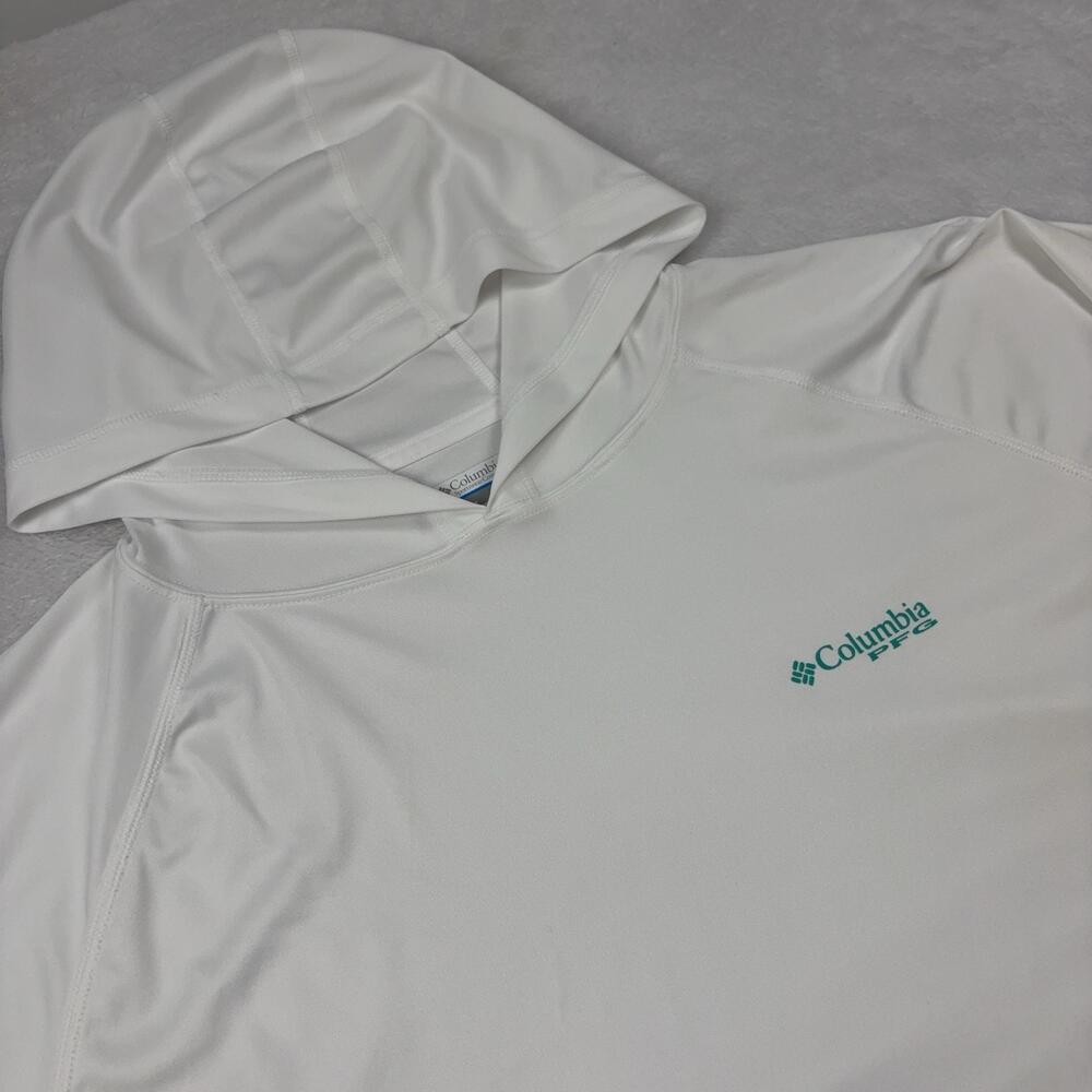Columbia Long Sleeve Pullover Men L White Hooded Jersey Performance Logo
